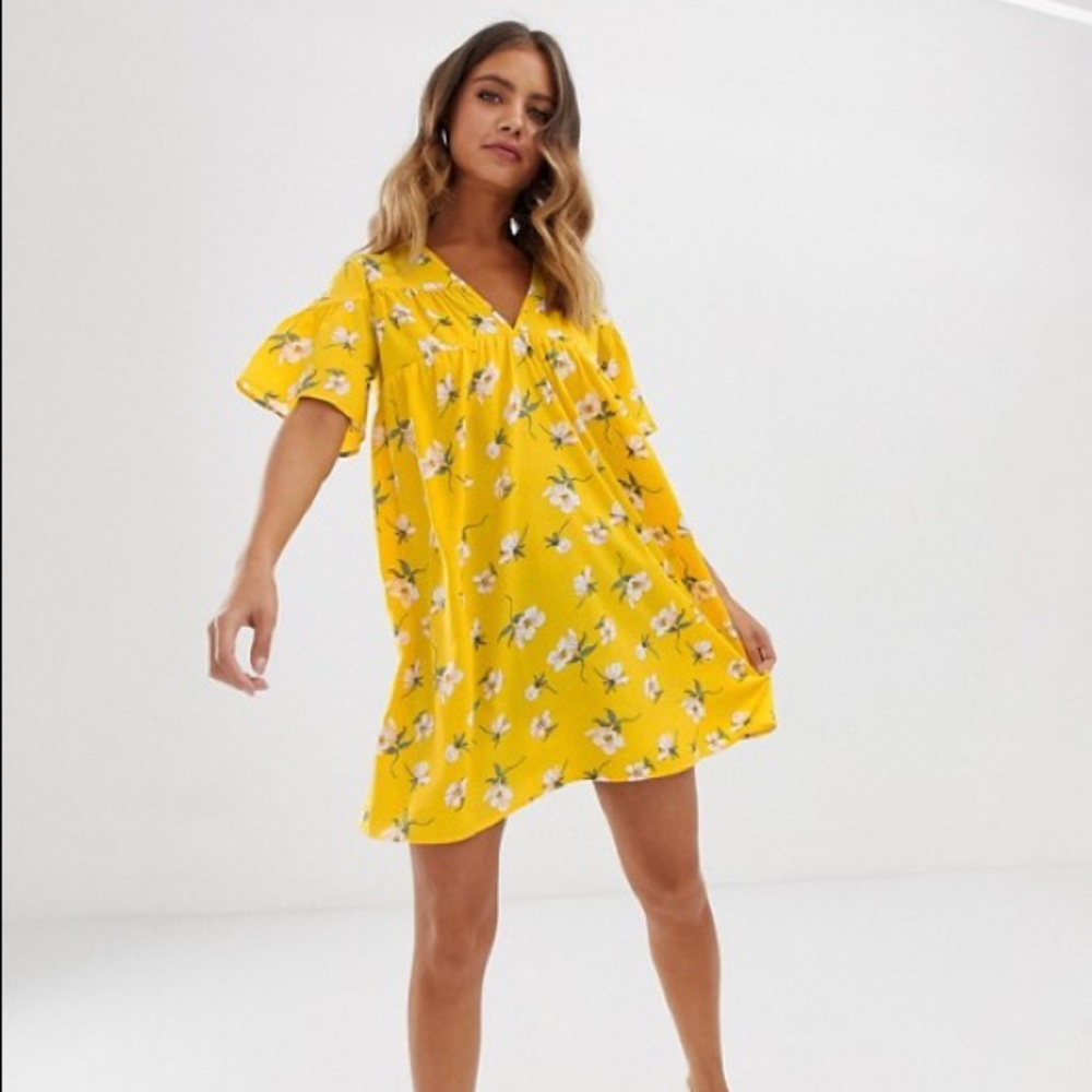ASOS WEDNESDAY’S GIRL yellow smock dress in floral